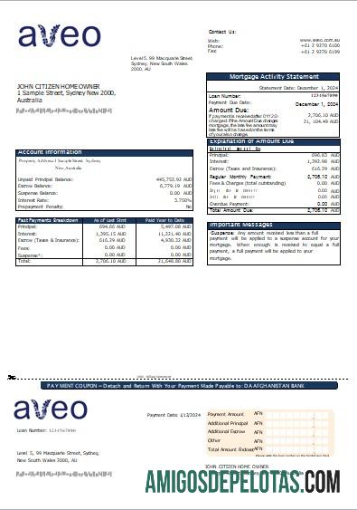 Declaração de hipoteca do Aveo Bank da Austrália baixar para verificação